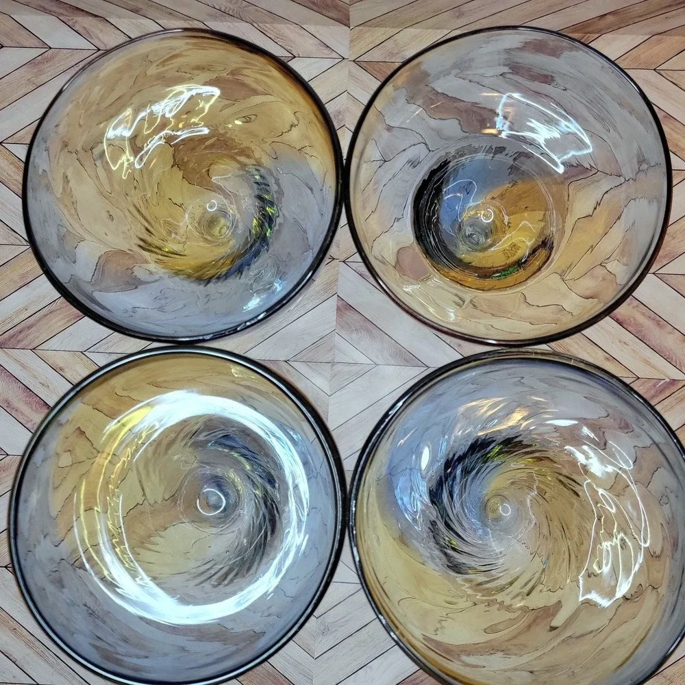 VTG Pier 1 Margarita Glasses Set Of 4 Ombré Amber Blue Swirl Barware Mouth Blown